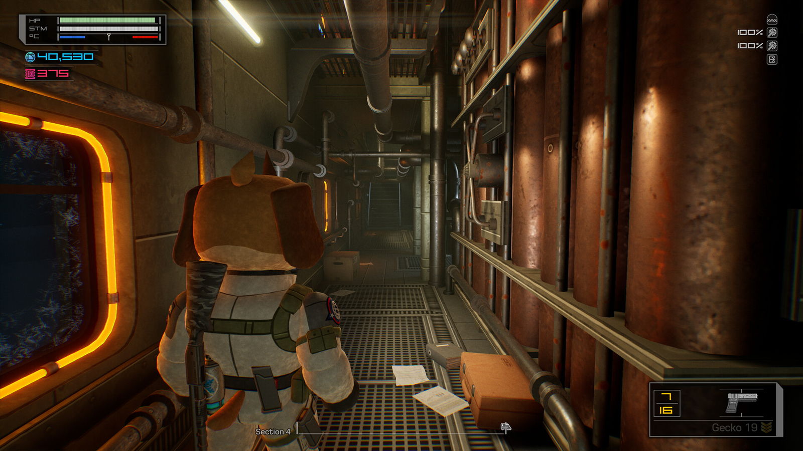 Official Fright Train store screenshot: the agent walking a narrow metal carriage corridor at the start of a run