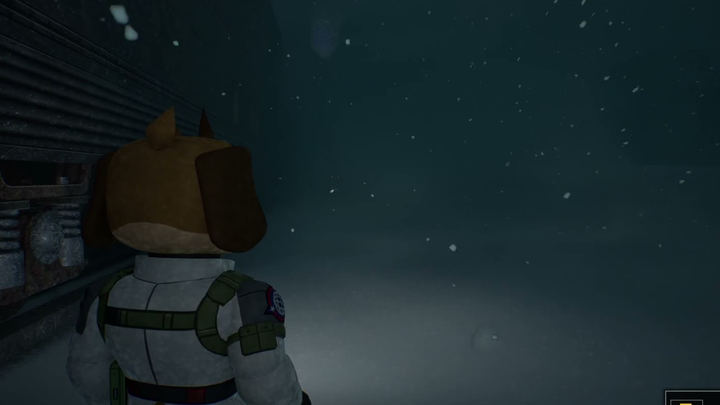 Official Fright Train launch-trailer frame: the agent crossing a snow-covered open area outside the train
